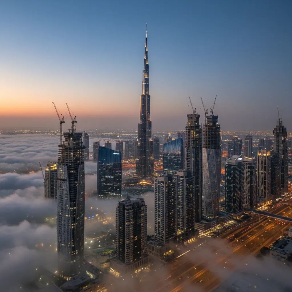 Dubai skyline and modern business district showing aviation hub infrastructure