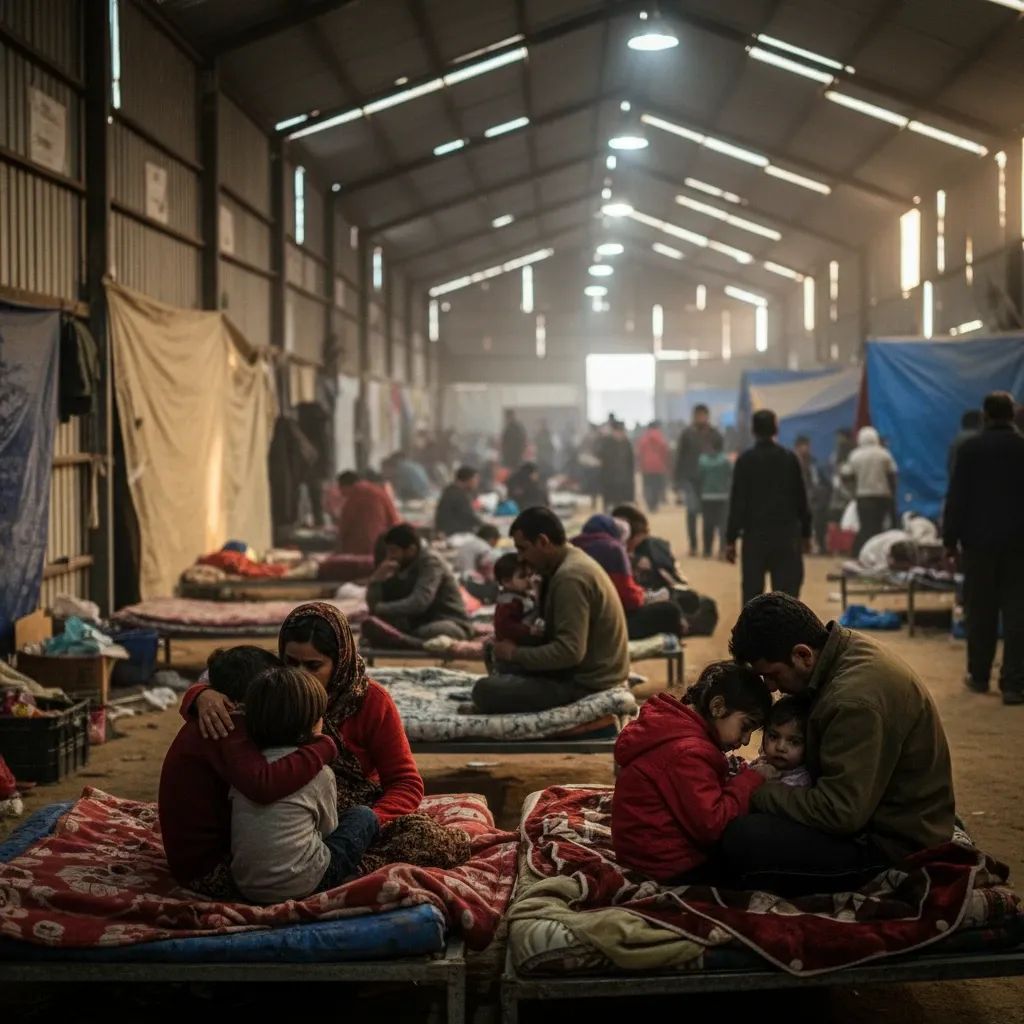 Displaced families in temporary shelter during Lebanon humanitarian crisis