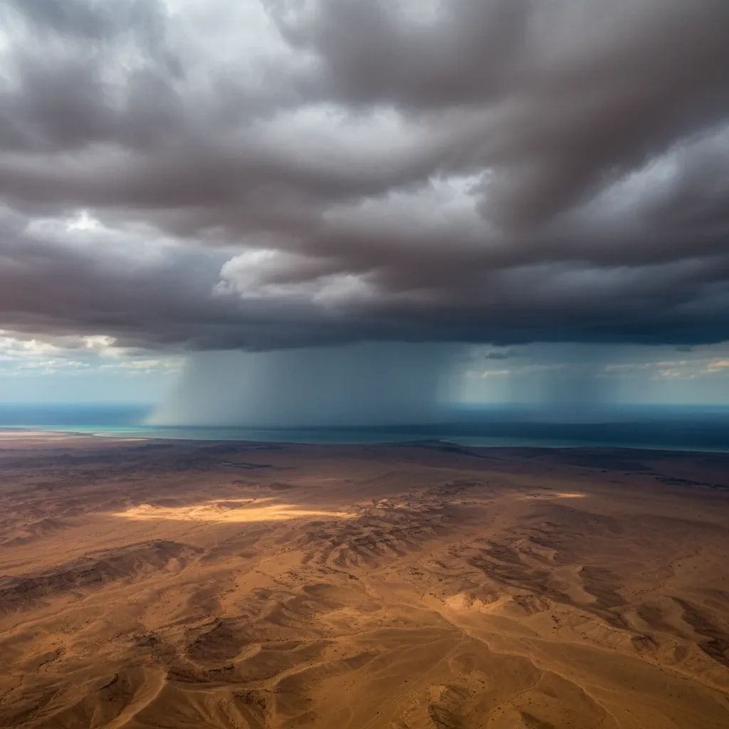 Dramatic storm clouds forming over UAE desert landscape with approaching rainfall