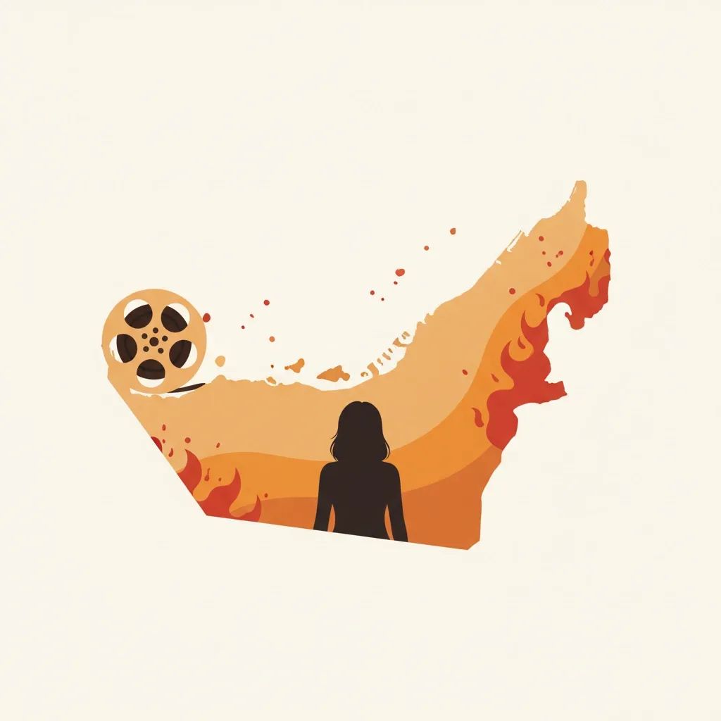 Illustration of film reel and female silhouette over UAE map for Gulf female-led horror release
