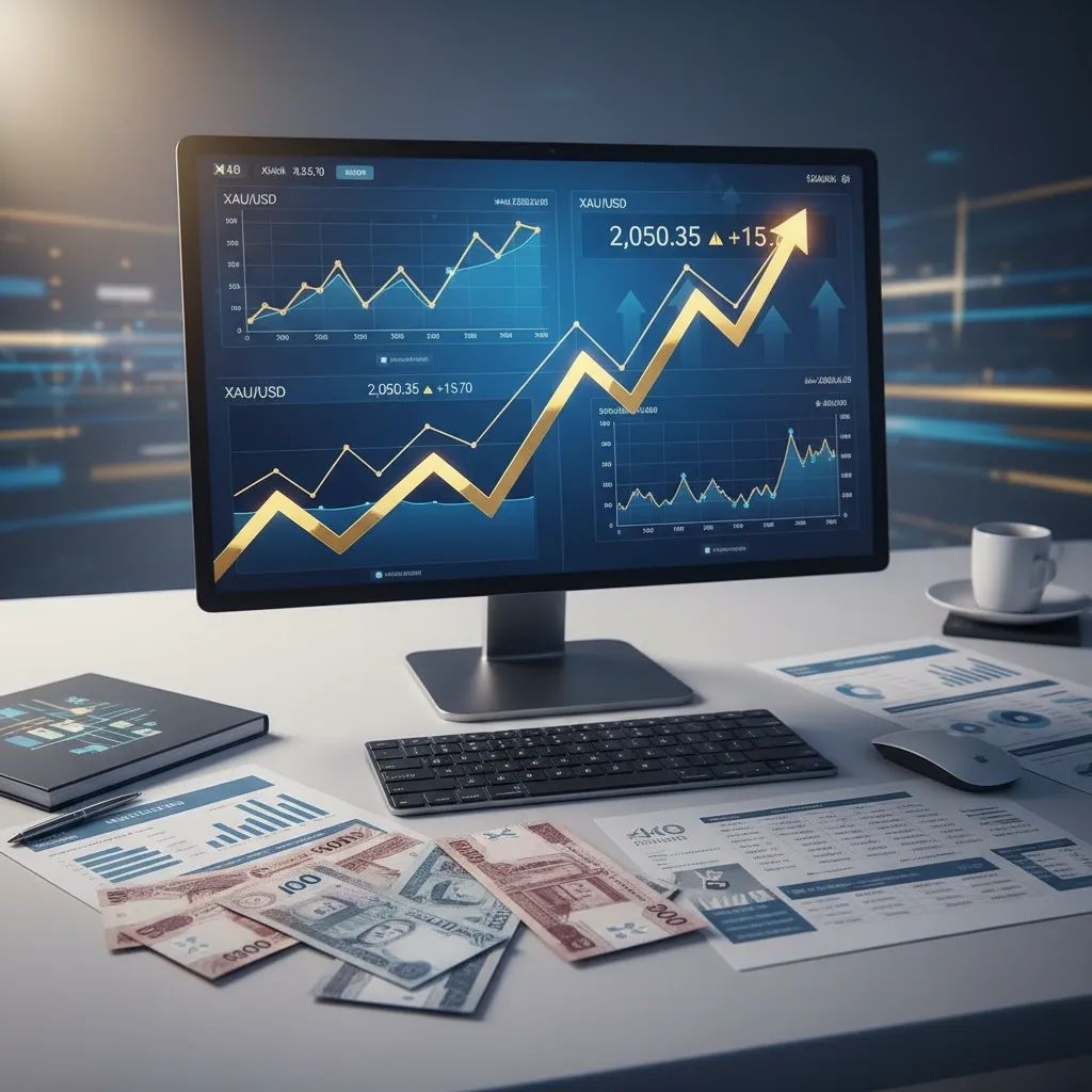 Financial trading dashboard showing gold price movements and market analysis charts