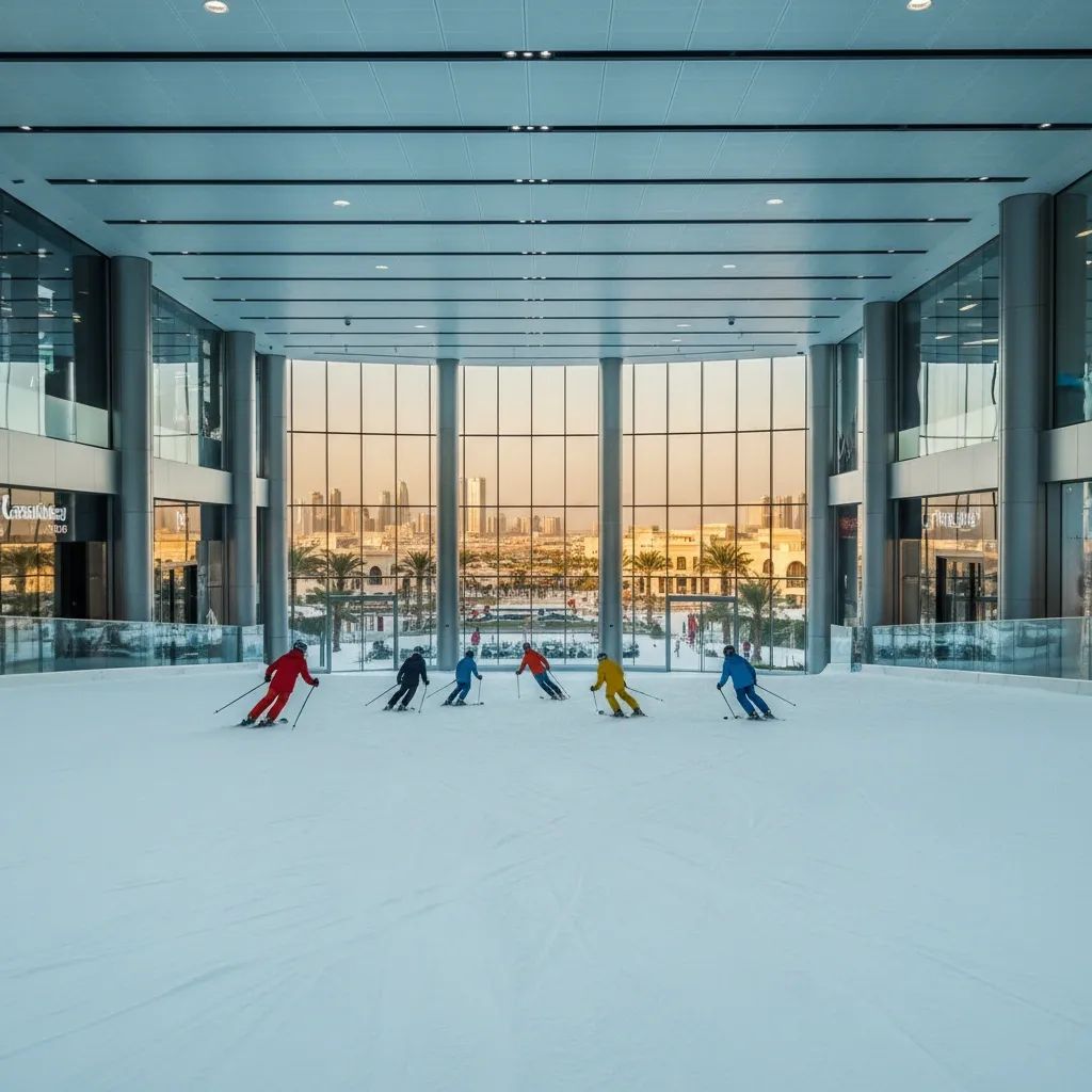 Indoor ski slope in Dubai mall with skiers illustrating UAE’s expanding winter sports scene