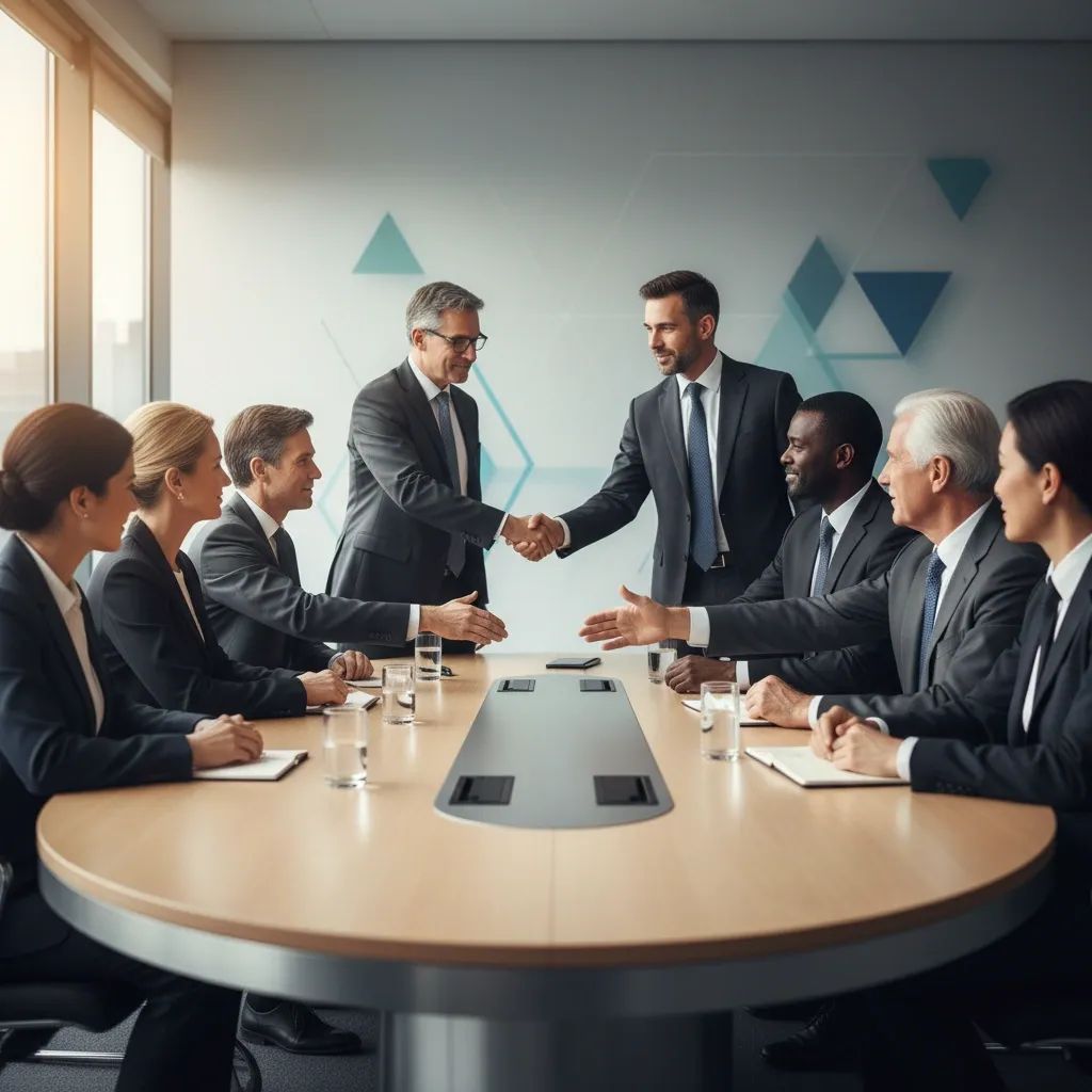 International diplomats in formal discussion at mediation talks representing UAE, US, Ukraine and Russia prisoner exchange negotiations