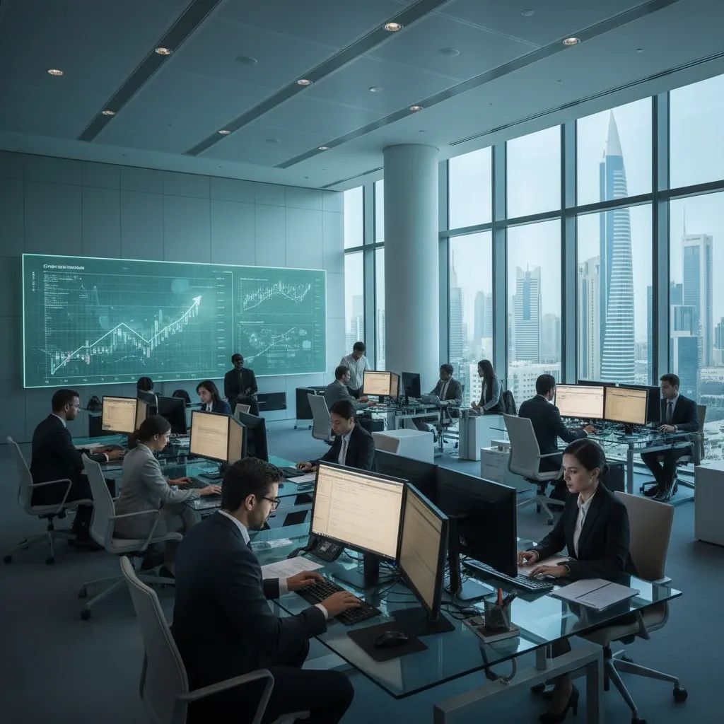 Modern UAE banking sector growth representation with professional finance environment and diverse business professionals